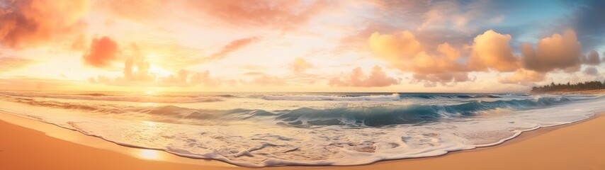 Fototapeta premium Panoramic landscape of amazing beach sunrise