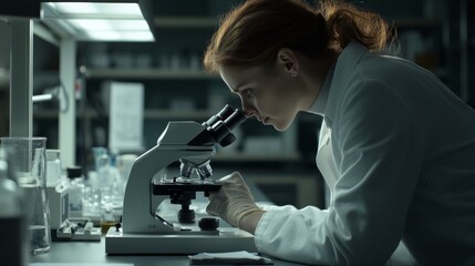Close-up of black woman scientist with microscope and scientific experiment in lab for medical research and biotechnology. Female doctor checking test sample and scientific experiment in lab.