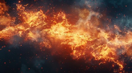 Fototapeta premium Fiery Explosion in Space with Bright Flames and Dark Smoke Creating a Dramatic and Intense Cosmic Scene