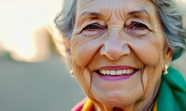Portrait video of a pleased Brazilian woman in her 70s wearing a foulard against a pastel or soft colors background 