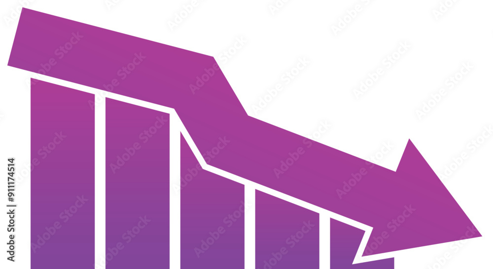 Poster purple gradient bar graph is showing a negative trend with a downward arrow