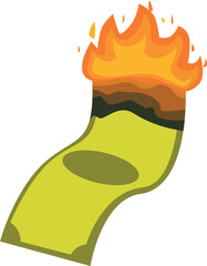 Banknote is burning, representing financial loss, economic crisis, and inflation