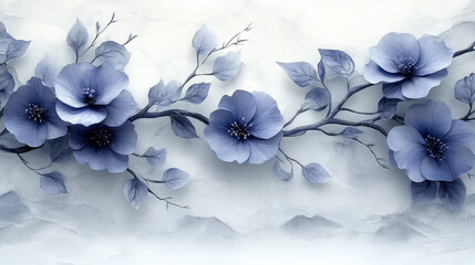 Elegant colorful with vibrant flower hanging branches illustration background. Bright color 3d abstraction wallpaper for interior mural, Generated by AI	