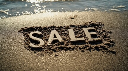 A message written in the sand on a sunny beach