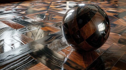 Monochrome ball design hardwood floor motif