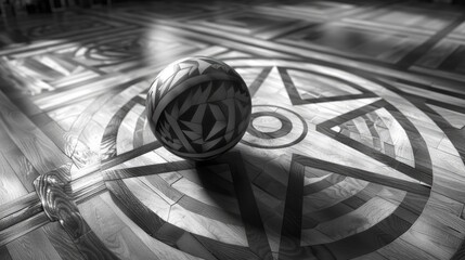 Monochrome ball design hardwood floor motif