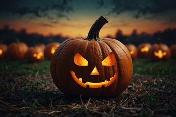 pooky halloween pumpkin ai art illustration, Dramatic Haloween landscape, Colorful creepy spooky design pumpkin, Happy halloween day