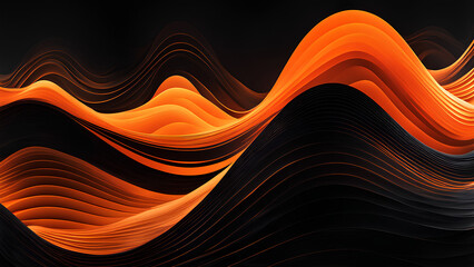 Abstract Layered Art with Glowing Orange and Black Waves