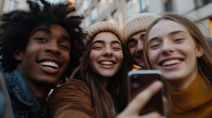 A group of friends smiling and taking a selfie together