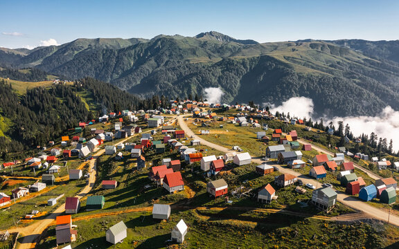 Aerial view of Gomismta village in the Ozurgeti Municipality of Guria in western Georgia