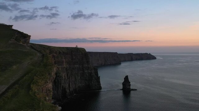 Beautiful sunset over the Cliffs of Moher in County Clare, Ireland.