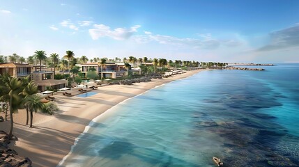 Arabian peninsula gulf coast with white sand beaches and blue sea