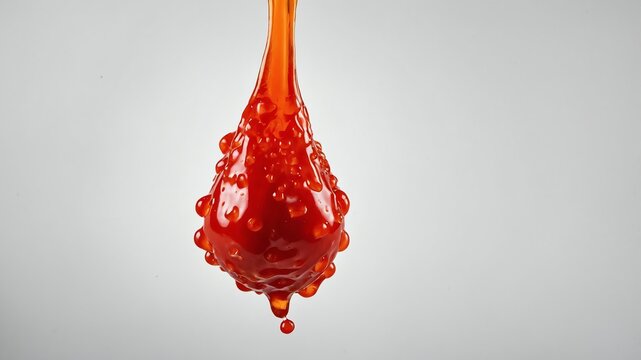 vibrant drop of sriracha sauce isolated on white backg background
