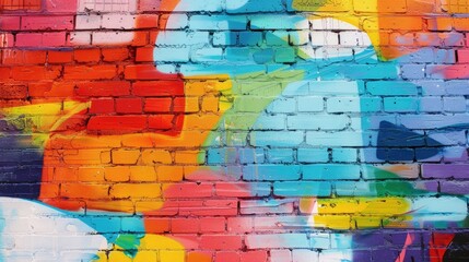 Fototapeta premium Painting a mural on the brick wall