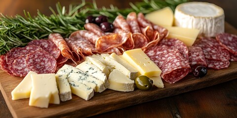 Delicious Food Tray with Salami, Ham, Sausage, and Vegetables