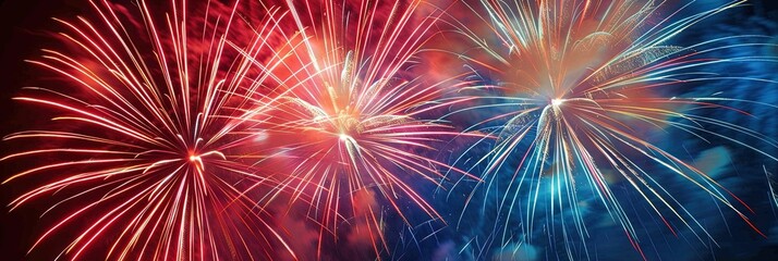 Fototapeta premium red, white, blue fireworks 