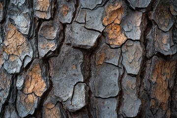 Fototapeta premium A detailed view of tree bark, highlighting the rough, textured surface and natural patterns. 