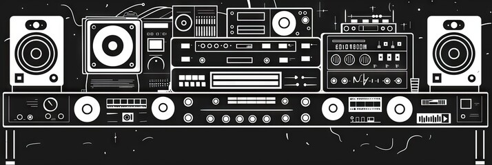 Obraz premium reggae sound system black and white flat illustration 