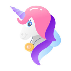 Flat style icon of unicorn mascot 
