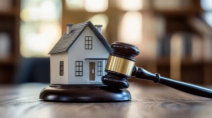 Creative concept of a house and gavel blended together, representing legal aspects of mortgage valuation