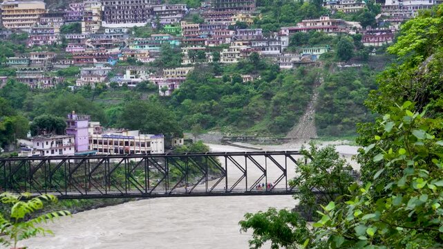City view of Karnaprayag, Uttarakhand, located on the way to Badrinath, where the holy rivers Alaknanda and Pindar meet.