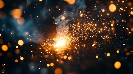 Metalworker welding sparks flying