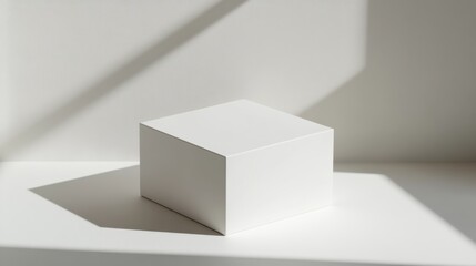 High angle studio shot of a 3D box mockup with soft natural light and a white background creating a realistic effect