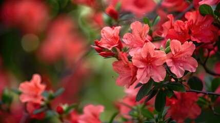 Obraz premium Azalea bush with red blooms