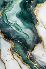 Fototapeta premium Green and gold marble, watercolor luxury texture. Abstract glamour background. Generative AI.