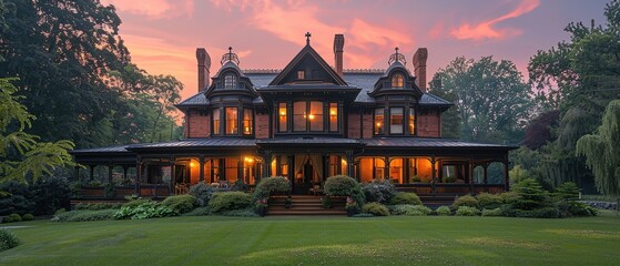A large house with a lot of windows and a porch