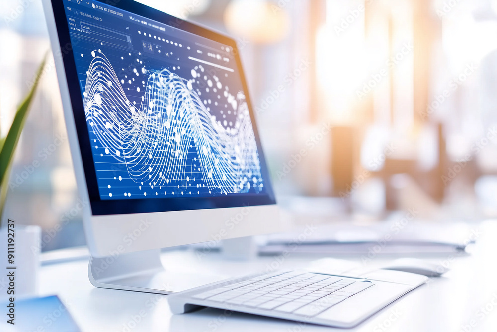 Poster modern data analysis dashboard featuring various graphs and charts aimed at delivering valuable busi