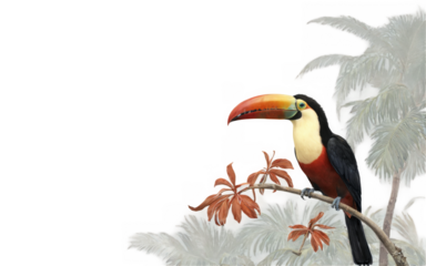 Digital illustration toucan perched branch palm tree has PNG  Toucan animal