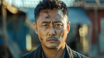 Obraz premium A picture of a korean man with a serious expression on his face