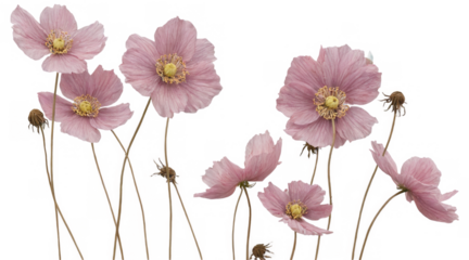 Group six pink flowers long thin stems are PNG  Real pressed