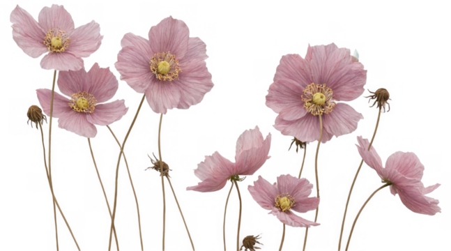 Group six pink flowers long thin stems are PNG  Real pressed