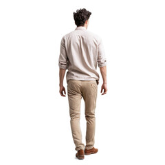 Man walking away from camera He is wearing portrait of a young