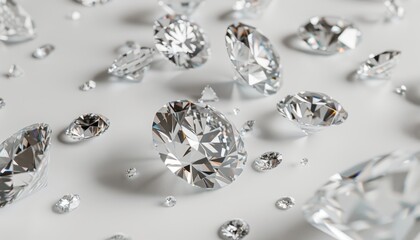 Scattered Clear Cut Diamonds on a White Surface Under Natural Light