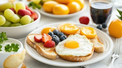 Fried Egg with Fruit and Toast for a Delicious and Healthy Breakfast