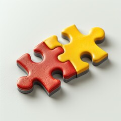 Fototapeta premium Two Interlocking Puzzle Pieces in Red and Yellow