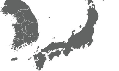 Korea and Japan map isolated on white background. for website layouts, background, education, precise, customizable, Travel worldwide, map silhouette backdrop, earth geography, political, reports.