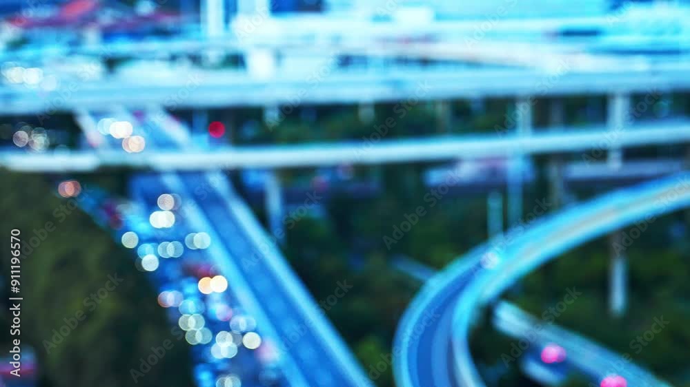 Canvas Prints aerial view of city viaduct at night