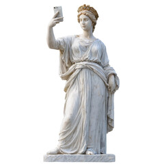 Photograph statue woman standing pedestal made marble grey Greek female statue taking