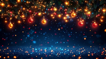 A vibrant display of festive lights and ornaments, perfect for holiday backgrounds or celebrations.