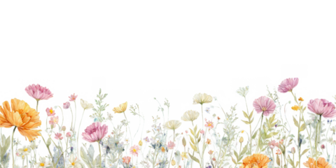 Border field colorful flowers flowers are various shades Dainty wildflowers border isolated