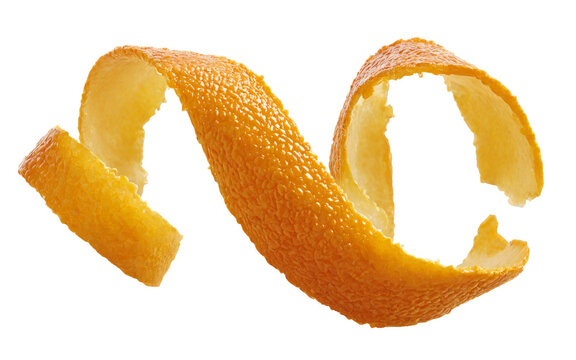 Two orange peels that have been peeled are Orange twisted peel isolated