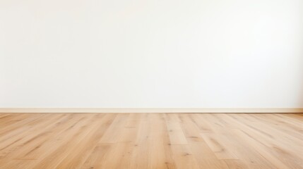Empty room with wooden floor and white wall.