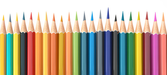 Seamless pattern of sharpened ready-to-use coloured pencils on a transparent background. Hand drawn. Back to school concept. Banner, template, card, wallpaper, background.