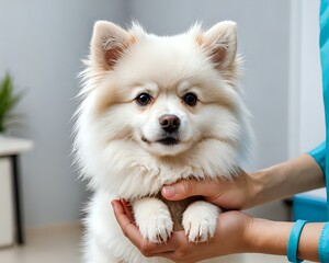 White pomerian puppy in a hospital, Genarate by ai