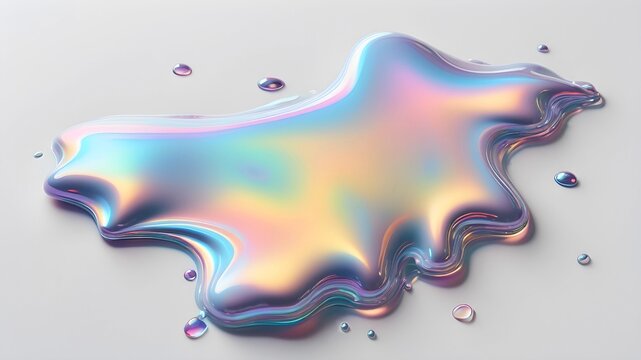 Holographic smooth liquid on white background. Volumetric holographic blop