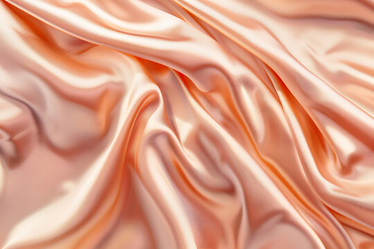 Peachy soft satin fabric drapes elegantly, evoking luxury and sophistication for fashion and beauty designs. 
